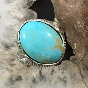 Carolyn Pollack Vintage Sterling Large Oval Turquoise Double Eagle Ring For Men